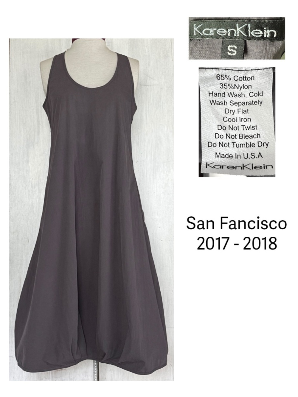 Karen Klein Sculptural Bubble Hem Maxi Dress Lagenlook Gray Women Small